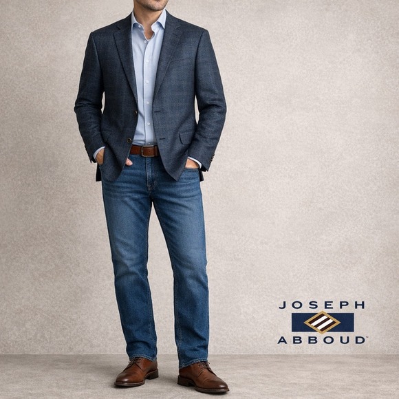 Joseph Abboud Reda 1865 Wool Plaid Suit Jacket Blazer Sport Coat Men 46L Blue - Picture 1 of 9